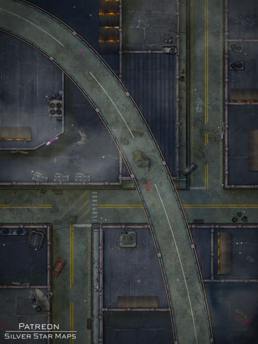 abandoned city map, carte de JDR post-apocalyptique (900×1200 pixels) — battlemap pour Roll20 et Foundry VTT.
