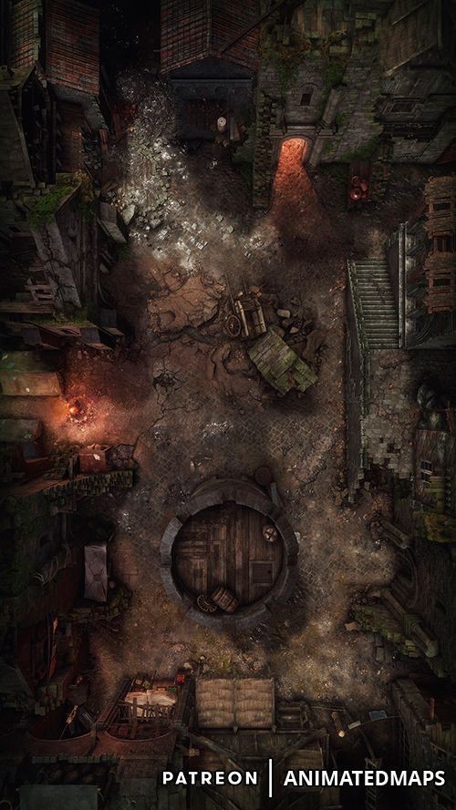 abandoned city map, carte de JDR post-apocalyptique (500×889 pixels) — battlemap pour Roll20 et Foundry VTT.