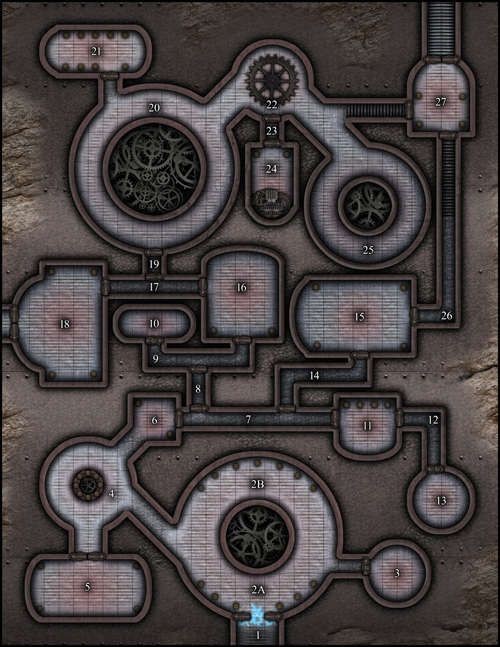 abandoned factory map, carte de JDR post-apocalyptique (500×647 pixels) — battlemap pour Roll20 et Foundry VTT.
