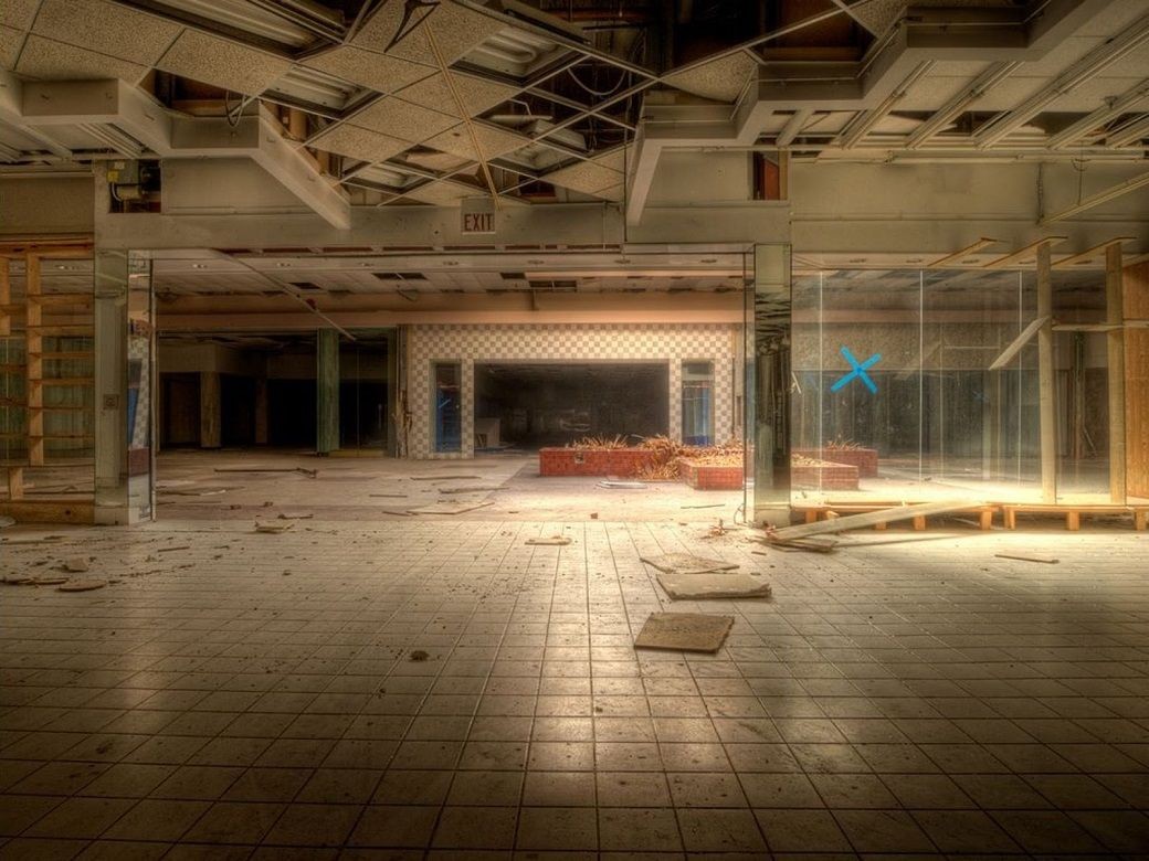 abandoned mall map, carte de JDR post-apocalyptique (1040×780 pixels) — battlemap pour Roll20 et Foundry VTT.
