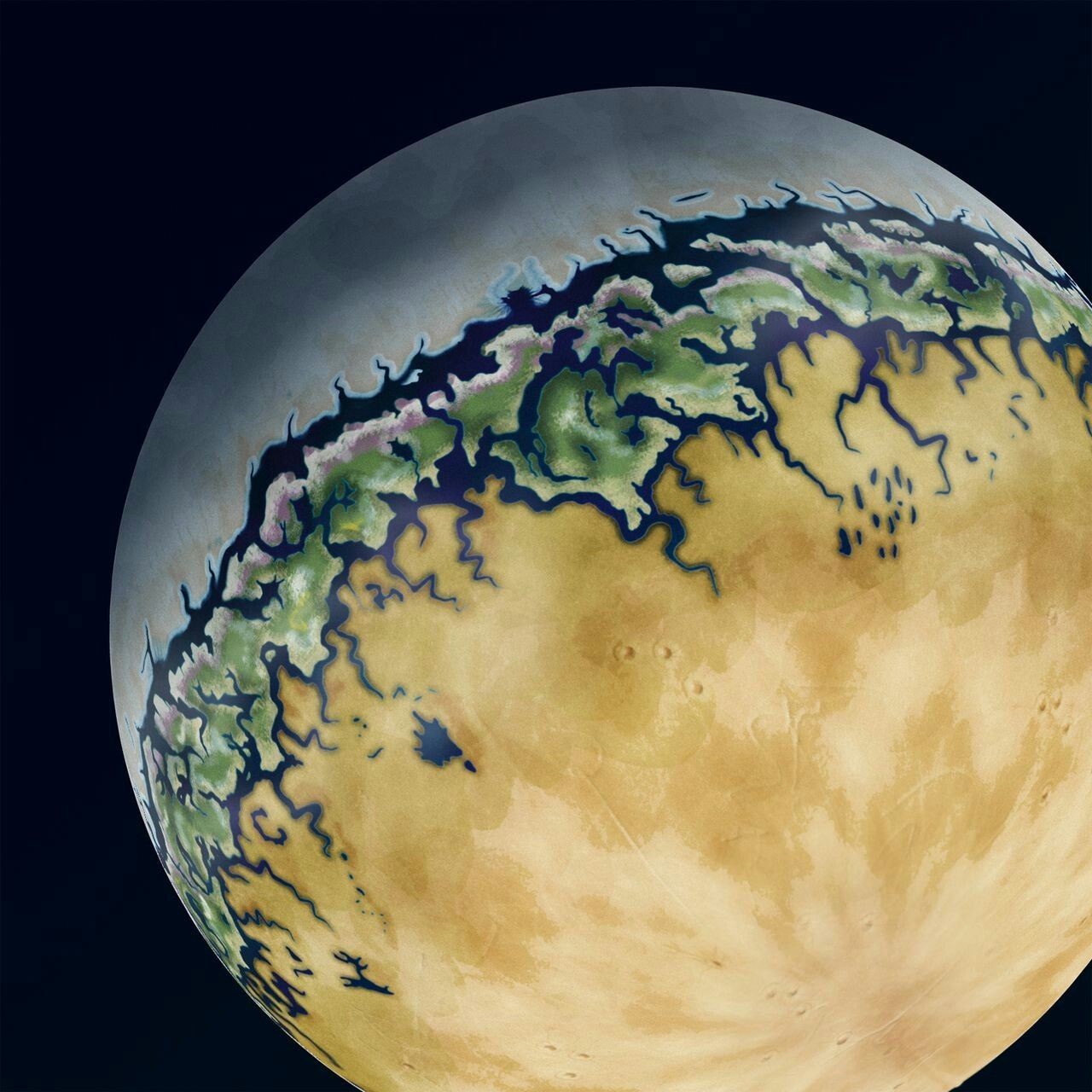 alien planet map, carte de JDR science-fiction (1280×1280 pixels) — battlemap pour Roll20 et Foundry VTT.