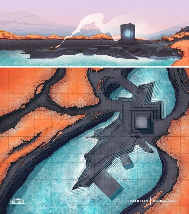 alien ruins map, carte de JDR science-fiction (620×700 pixels) — battlemap pour Roll20 et Foundry VTT.