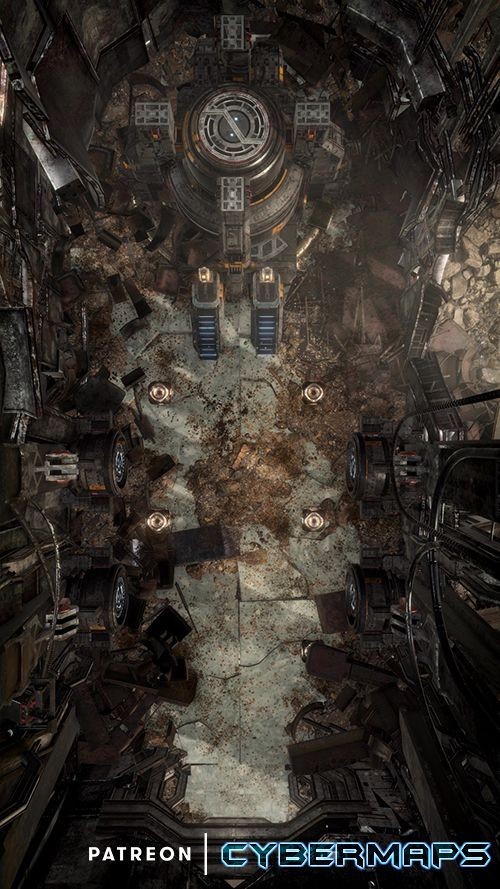 alien ruins map, carte de JDR science-fiction (500×889 pixels) — battlemap pour Roll20 et Foundry VTT.