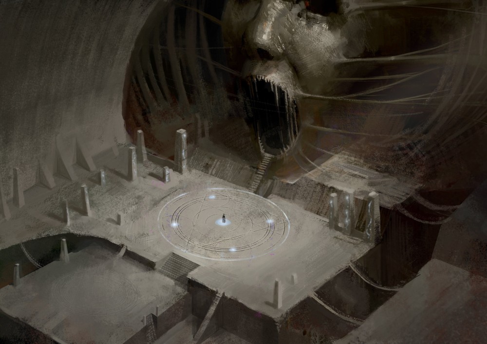 alien ruins map, carte de JDR science-fiction (1000×707 pixels) — battlemap pour Roll20 et Foundry VTT.