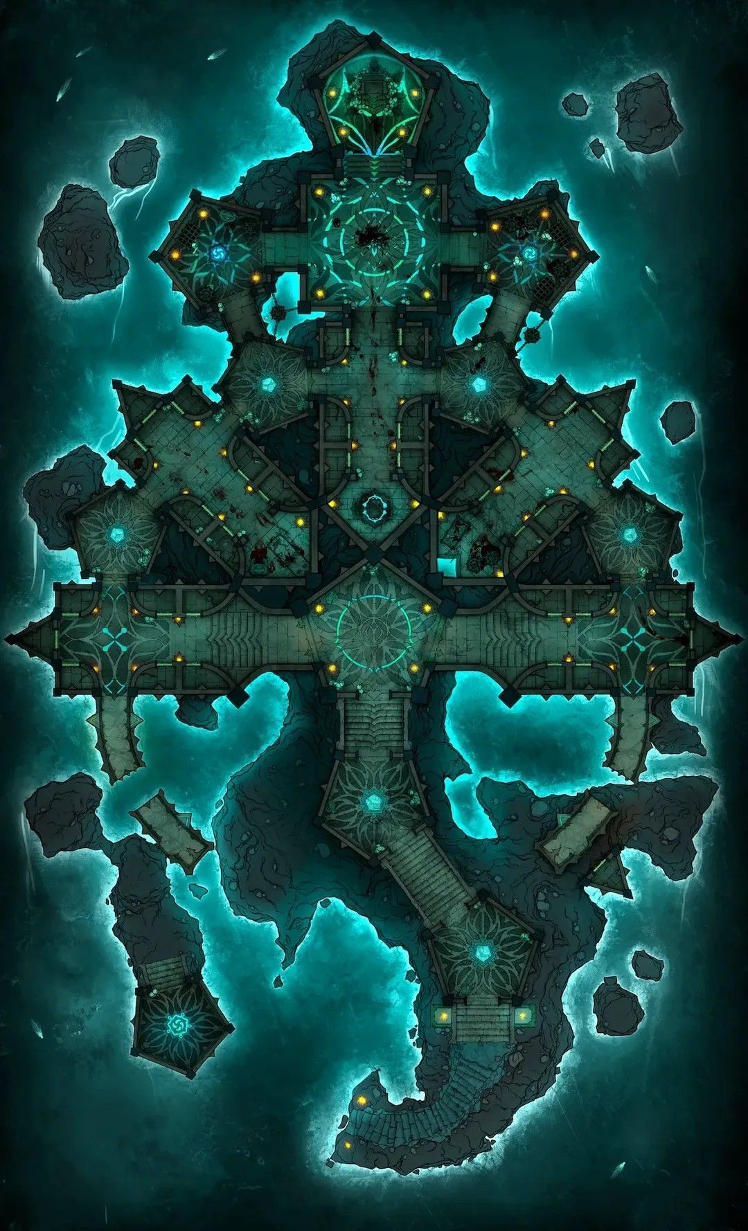 alien ruins map, carte de JDR science-fiction (1080×1778 pixels) — battlemap pour Roll20 et Foundry VTT.