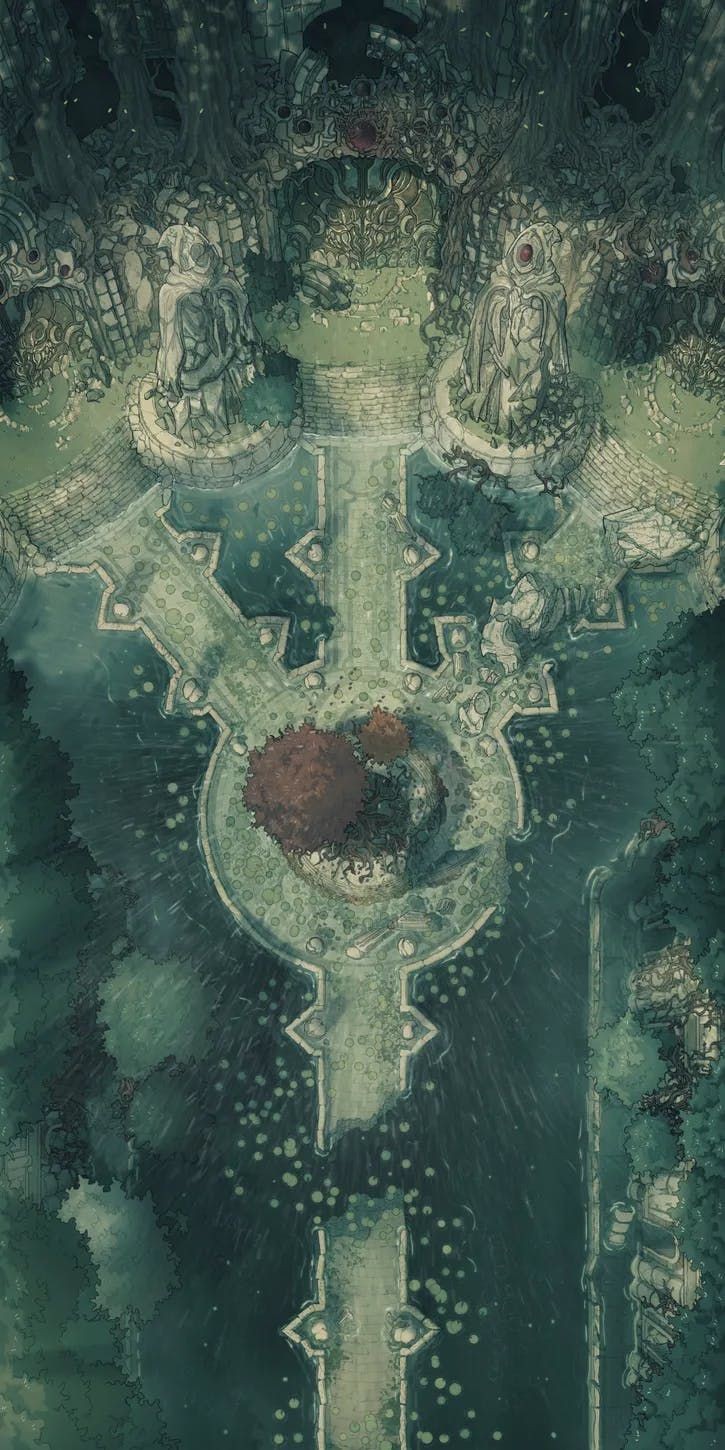 alien ruins map, carte de JDR science-fiction (725×1450 pixels) — battlemap pour Roll20 et Foundry VTT.