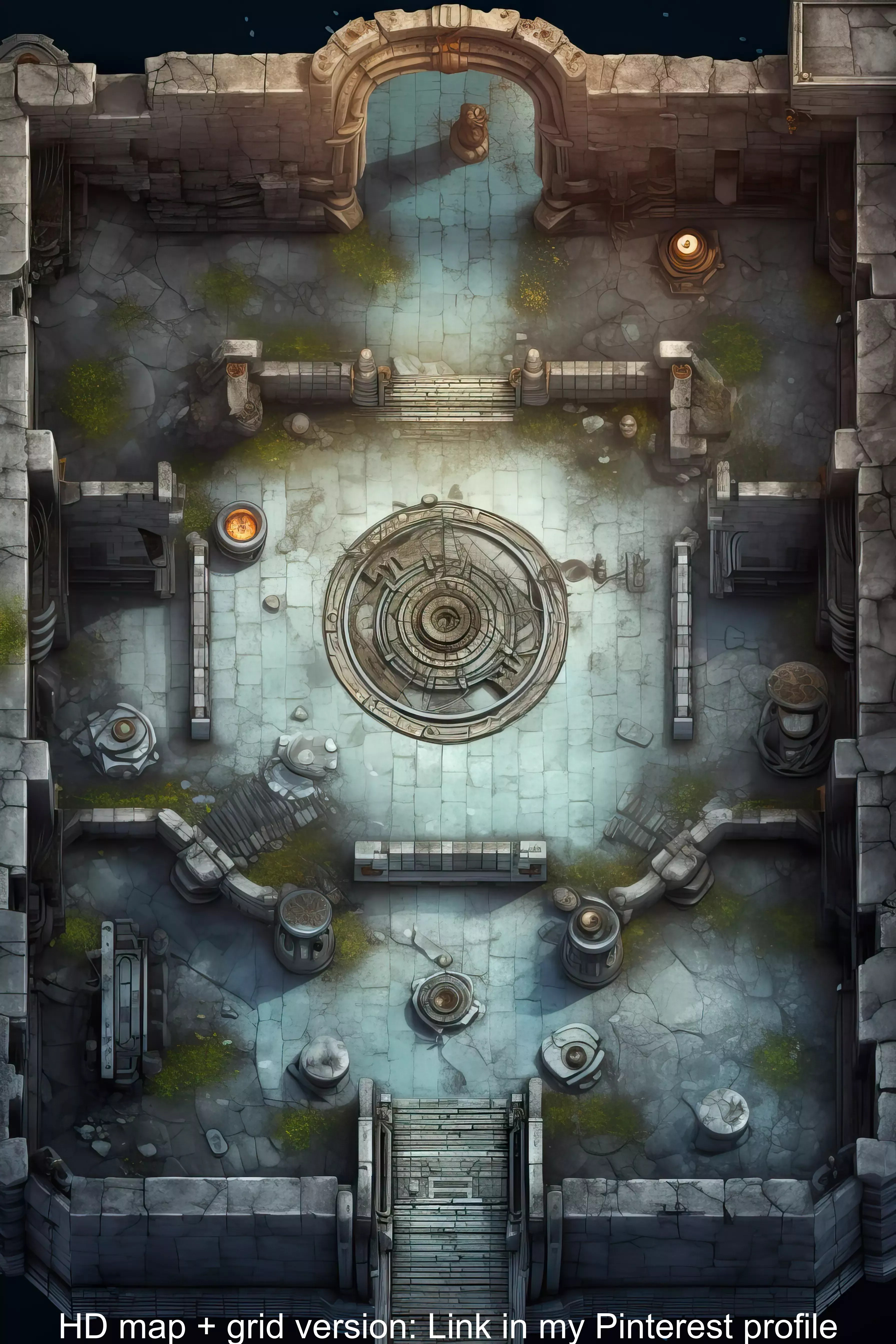 alien ruins map, carte de JDR science-fiction (3584×5376 pixels) — battlemap pour Roll20 et Foundry VTT.