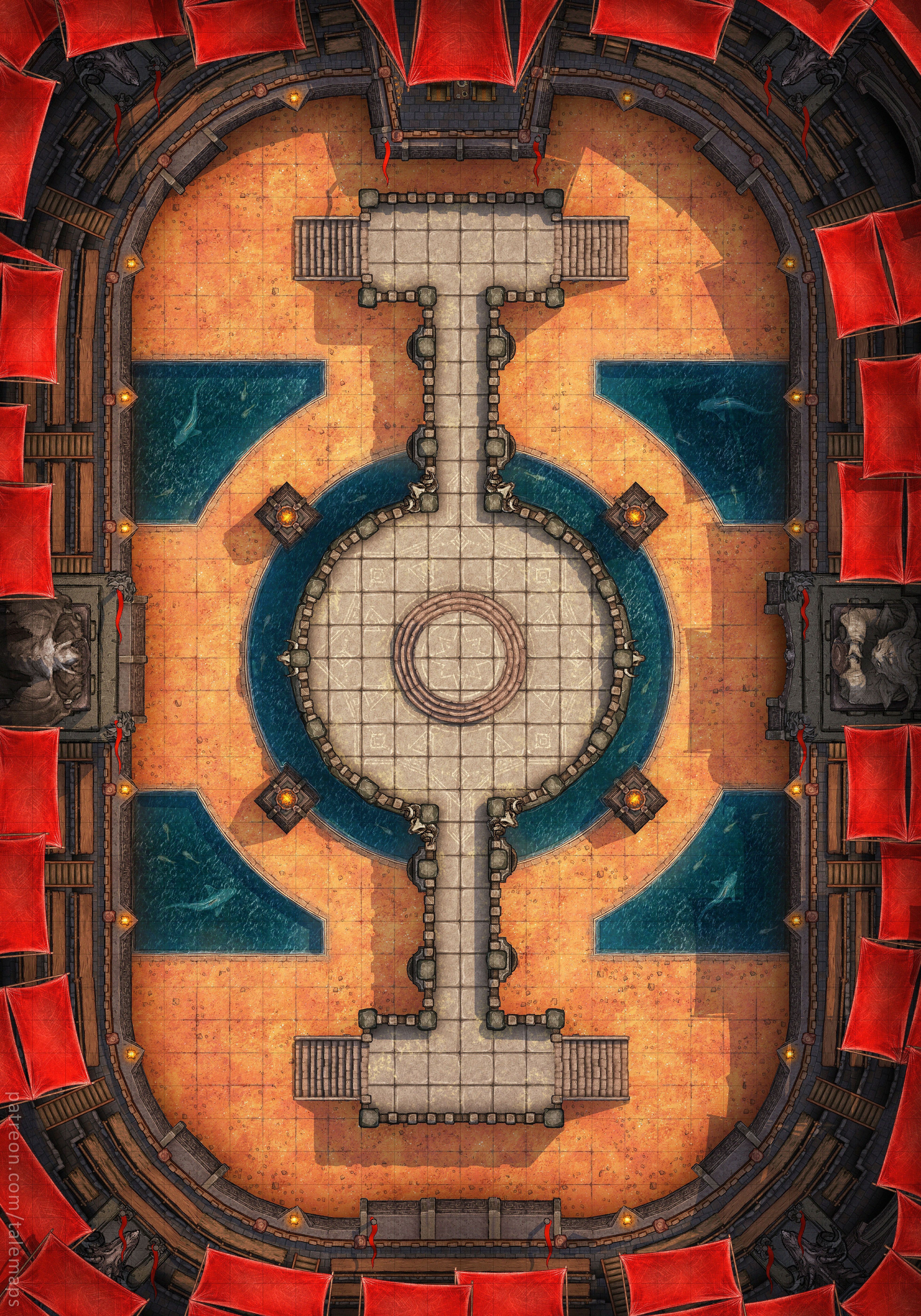 arena map dnd, carte de JDR fantasy (3920×5600 pixels) — battlemap pour Roll20 et Foundry VTT.