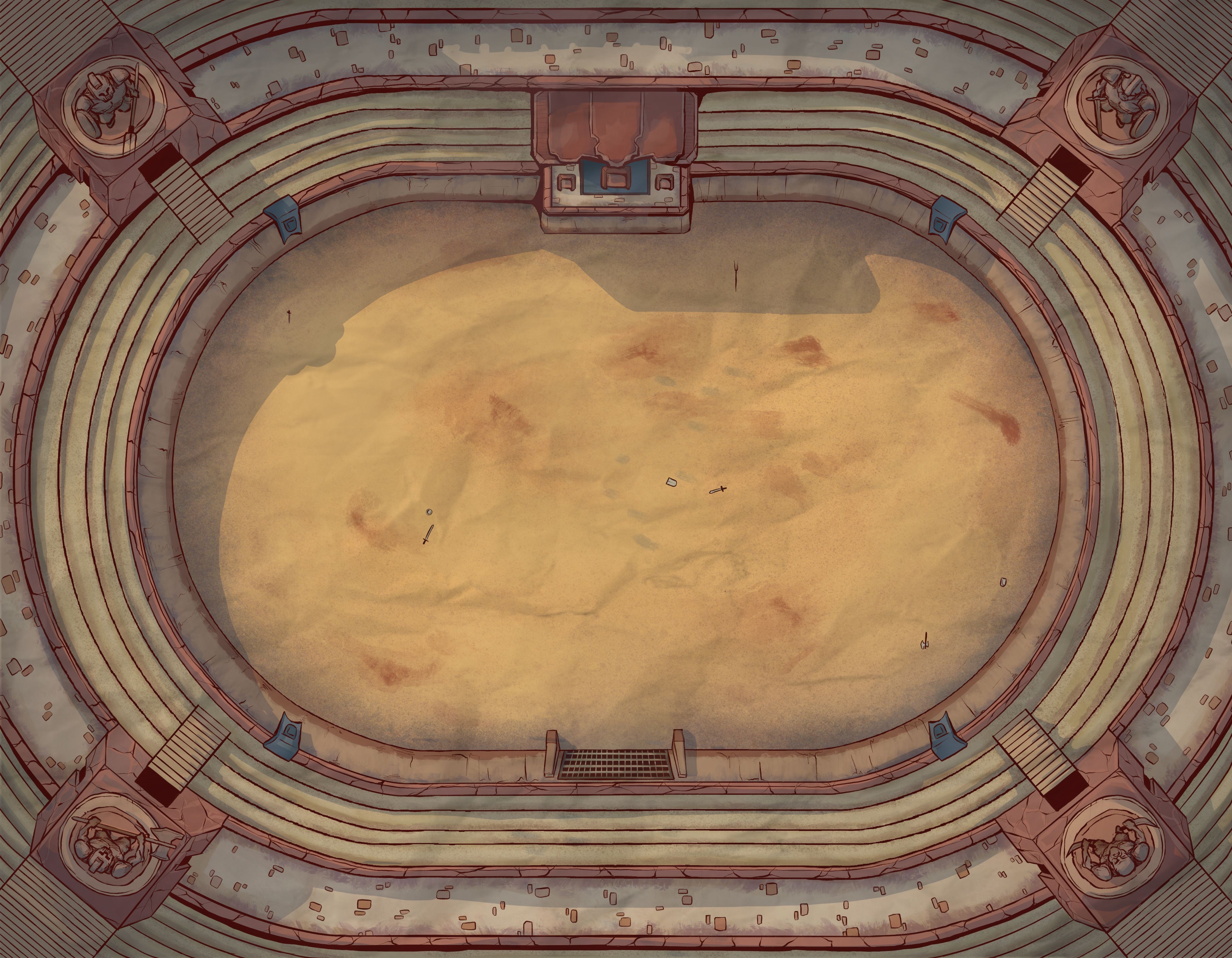 arena map dnd, carte de JDR fantasy (4500×3500 pixels) — battlemap pour Roll20 et Foundry VTT.