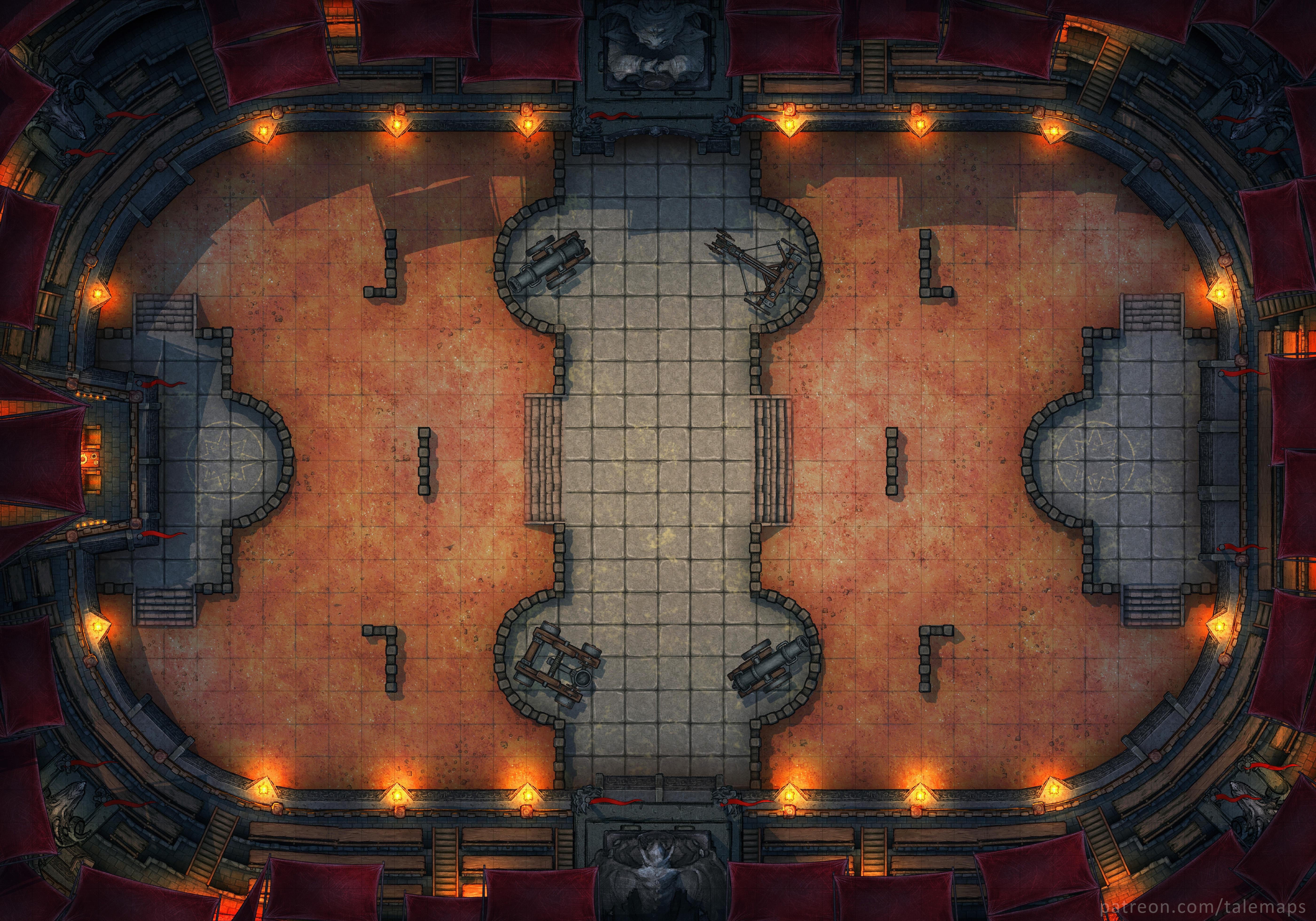 arena map dnd, carte de JDR fantasy (5600×3920 pixels) — battlemap pour Roll20 et Foundry VTT.