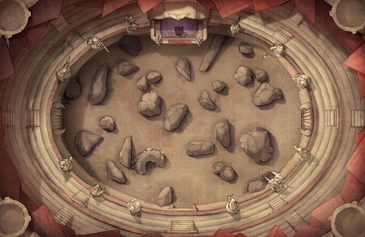 arena map dnd, carte de JDR fantasy (736×479 pixels) — battlemap pour Roll20 et Foundry VTT.