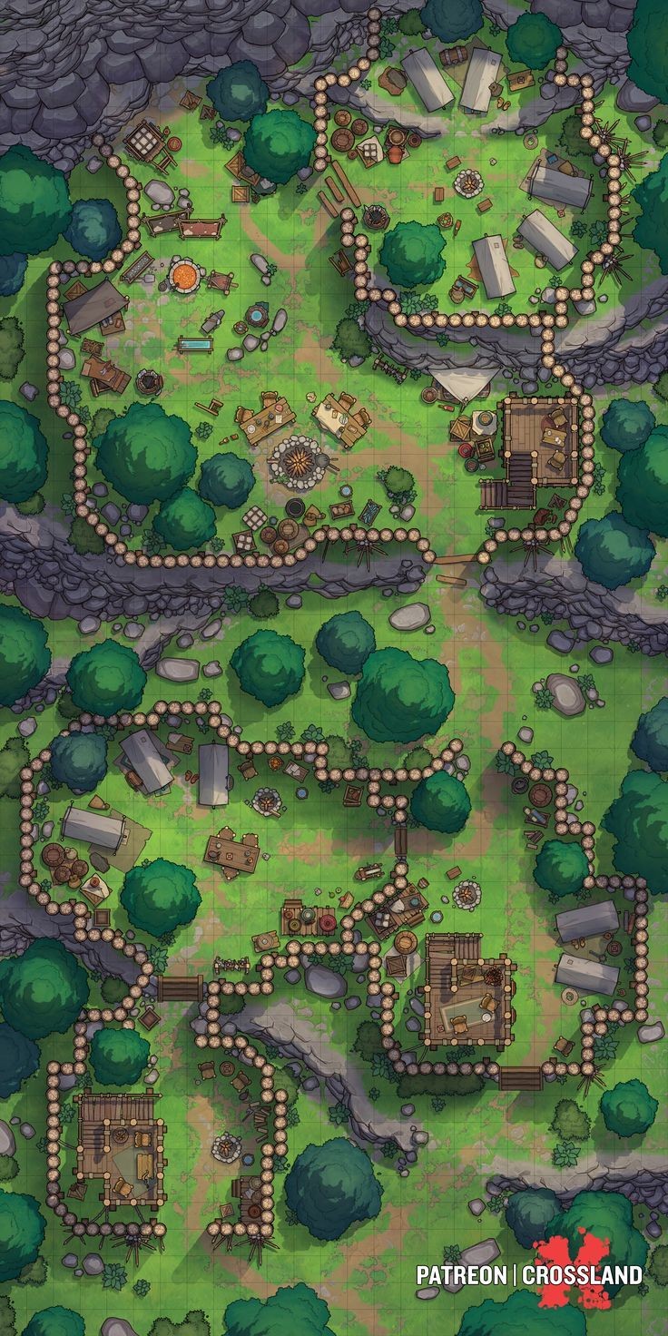 bandit camp map dnd, carte de JDR fantasy (736×1472 pixels) — battlemap pour Roll20 et Foundry VTT.