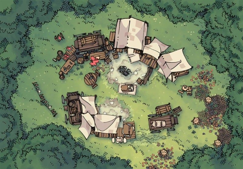 bandit camp map dnd, carte de JDR fantasy (800×557 pixels) — battlemap pour Roll20 et Foundry VTT.