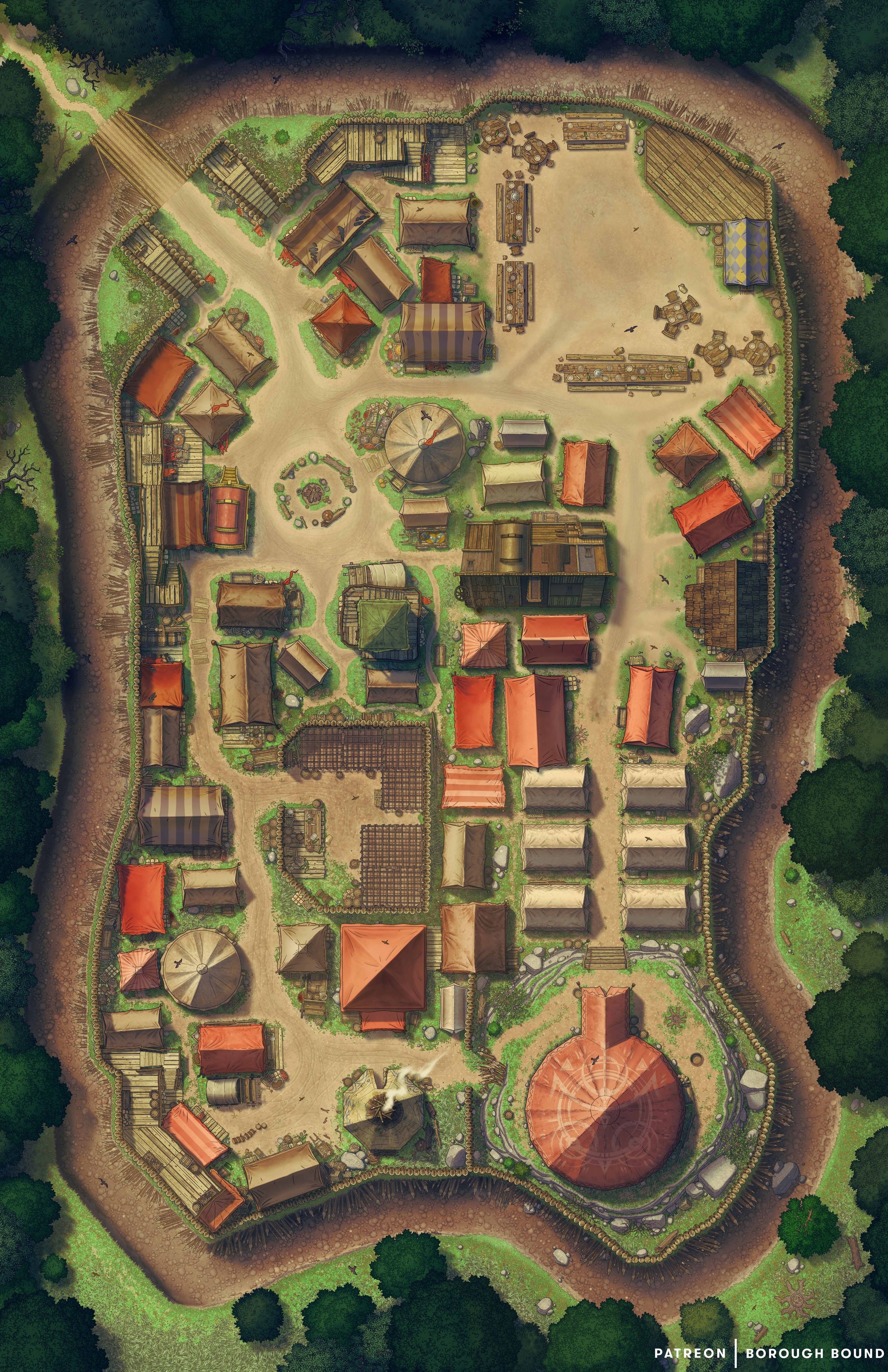 bandit camp map dnd, carte de JDR fantasy (2588×4000 pixels) — battlemap pour Roll20 et Foundry VTT.