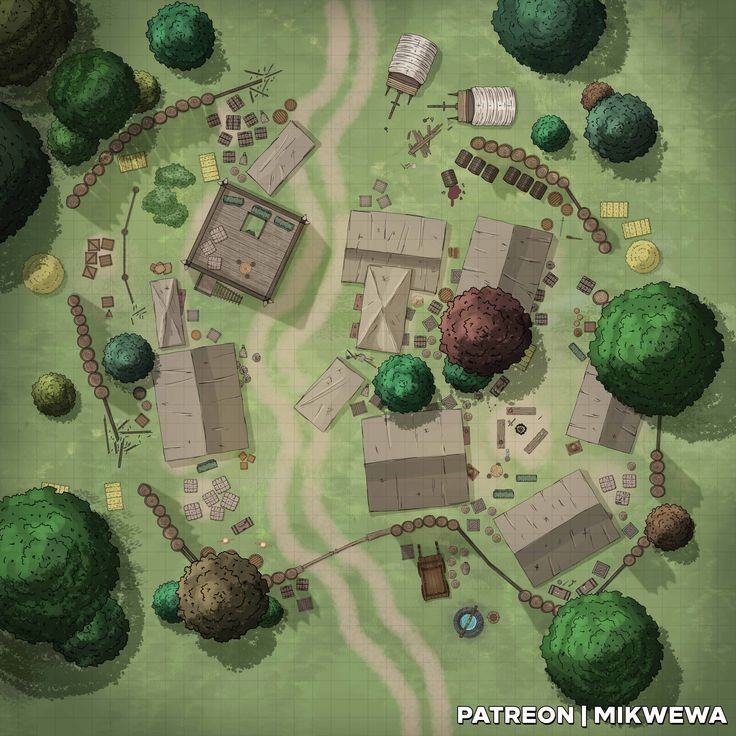 bandit camp map dnd, carte de JDR fantasy (736×736 pixels) — battlemap pour Roll20 et Foundry VTT.