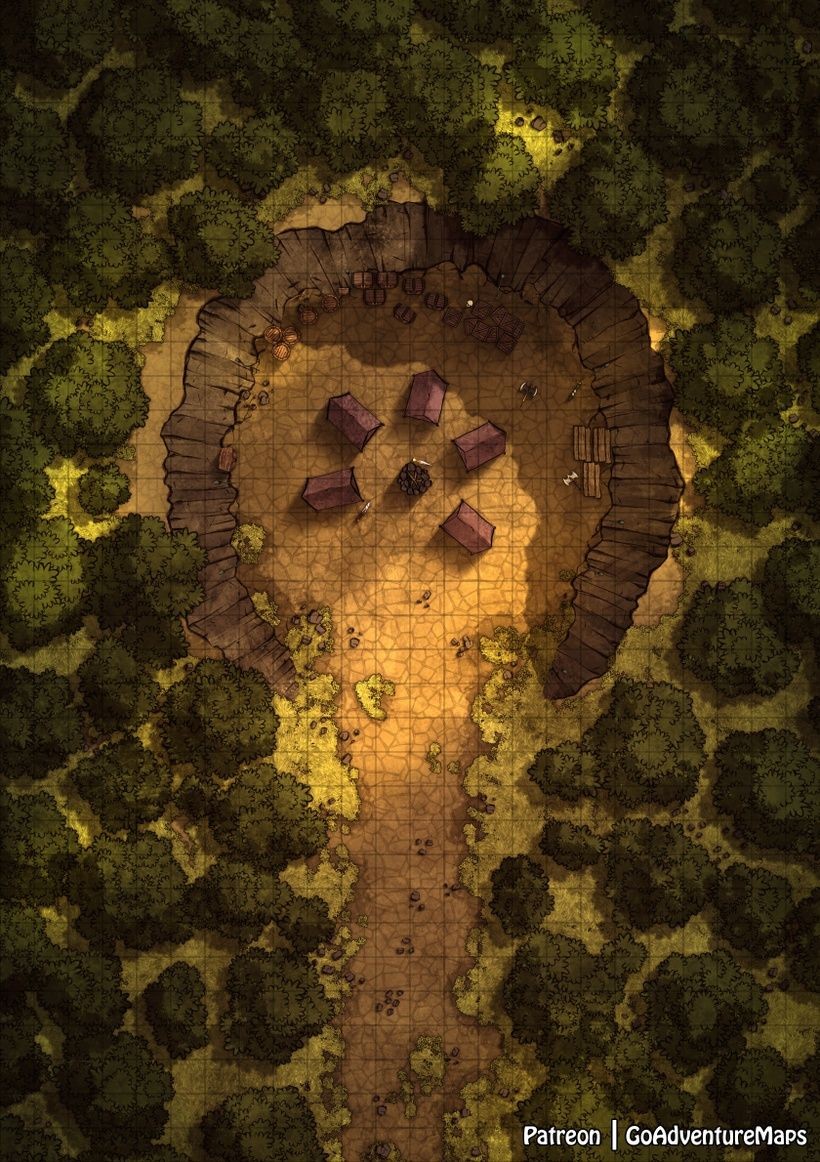 bandit camp map dnd, carte de JDR fantasy (820×1162 pixels) — battlemap pour Roll20 et Foundry VTT.