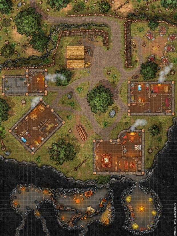 bandit camp map dnd, carte de JDR fantasy (620×827 pixels) — battlemap pour Roll20 et Foundry VTT.