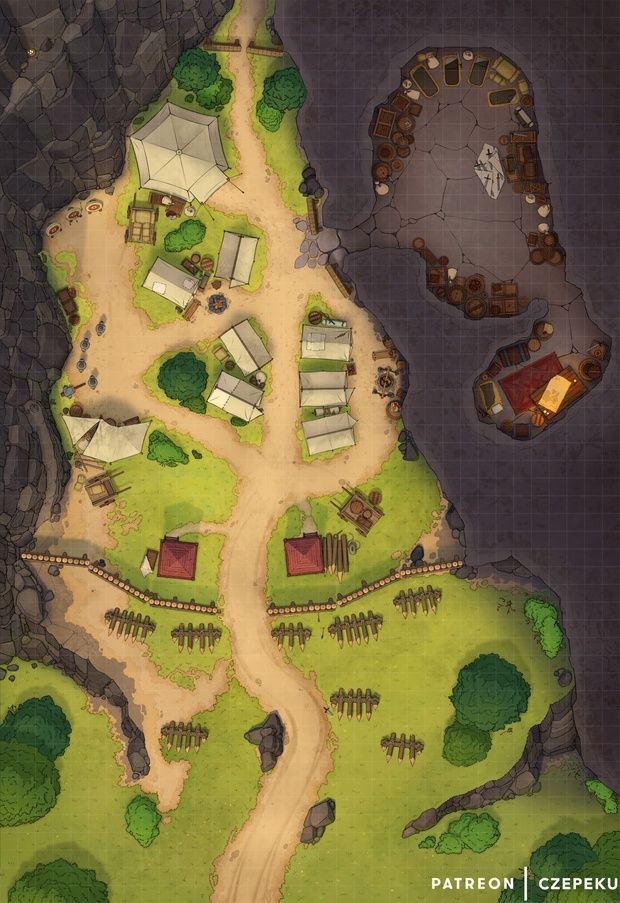 bandit camp map dnd, carte de JDR fantasy (620×903 pixels) — battlemap pour Roll20 et Foundry VTT.