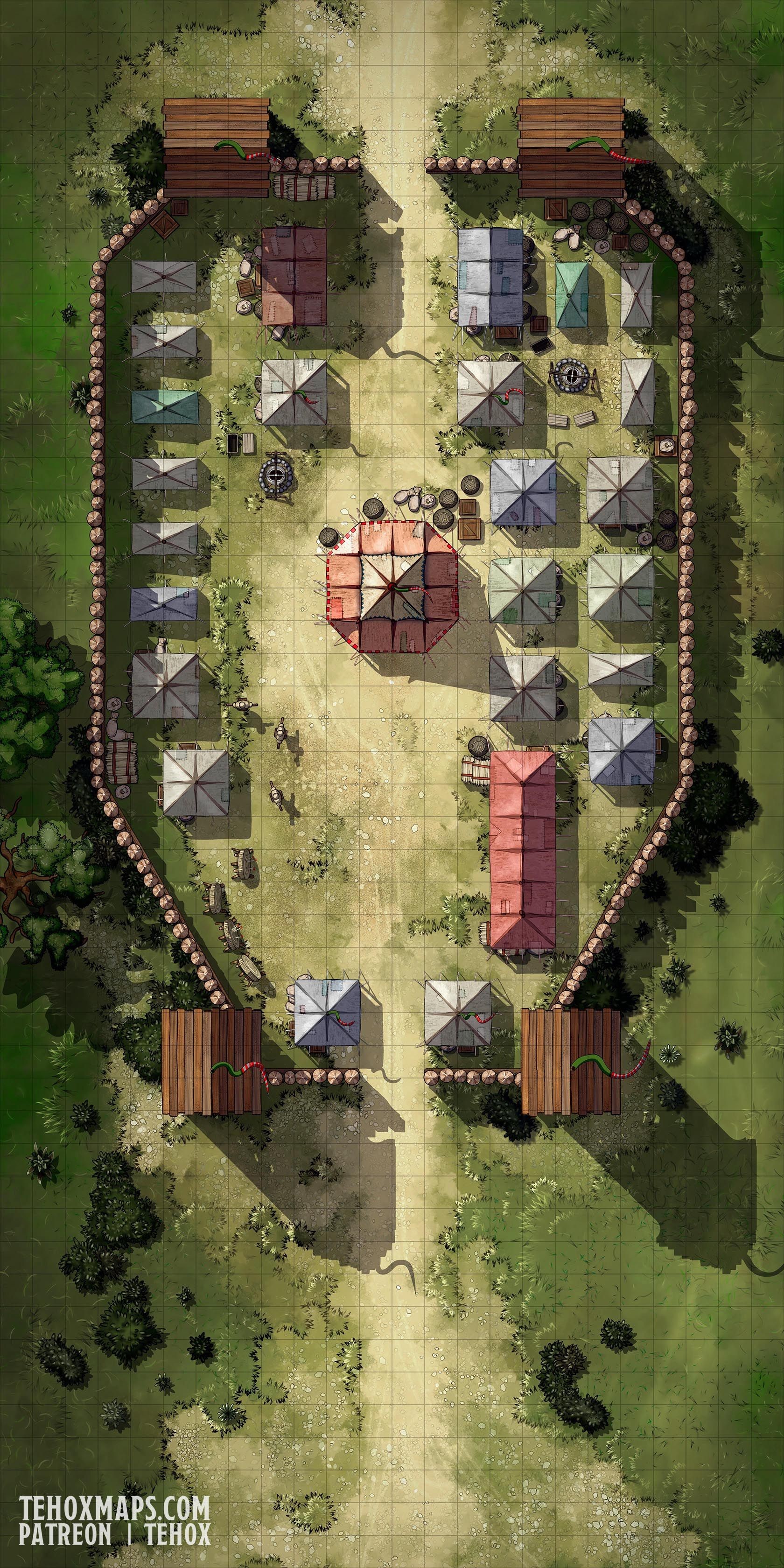 bandit camp map dnd, carte de JDR fantasy (1680×3360 pixels) — battlemap pour Roll20 et Foundry VTT.
