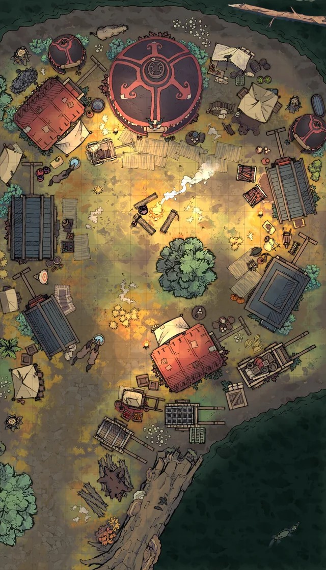 bandit camp map dnd, carte de JDR fantasy (640×1120 pixels) — battlemap pour Roll20 et Foundry VTT.