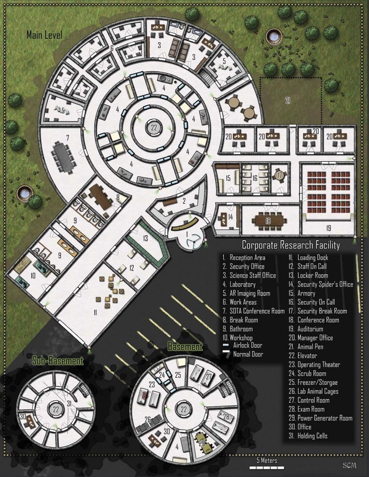 biolab sci-fi map, carte de JDR science-fiction (750×970 pixels) — battlemap pour Roll20 et Foundry VTT.