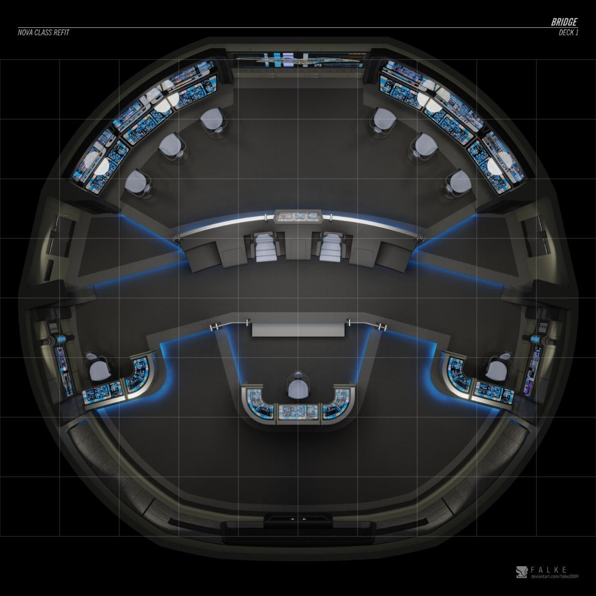 bridge spaceship map, carte de JDR science-fiction (1200×1200 pixels) — battlemap pour Roll20 et Foundry VTT.