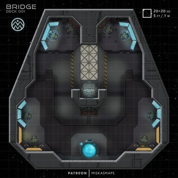 bridge spaceship map, carte de JDR science-fiction (620×620 pixels) — battlemap pour Roll20 et Foundry VTT.