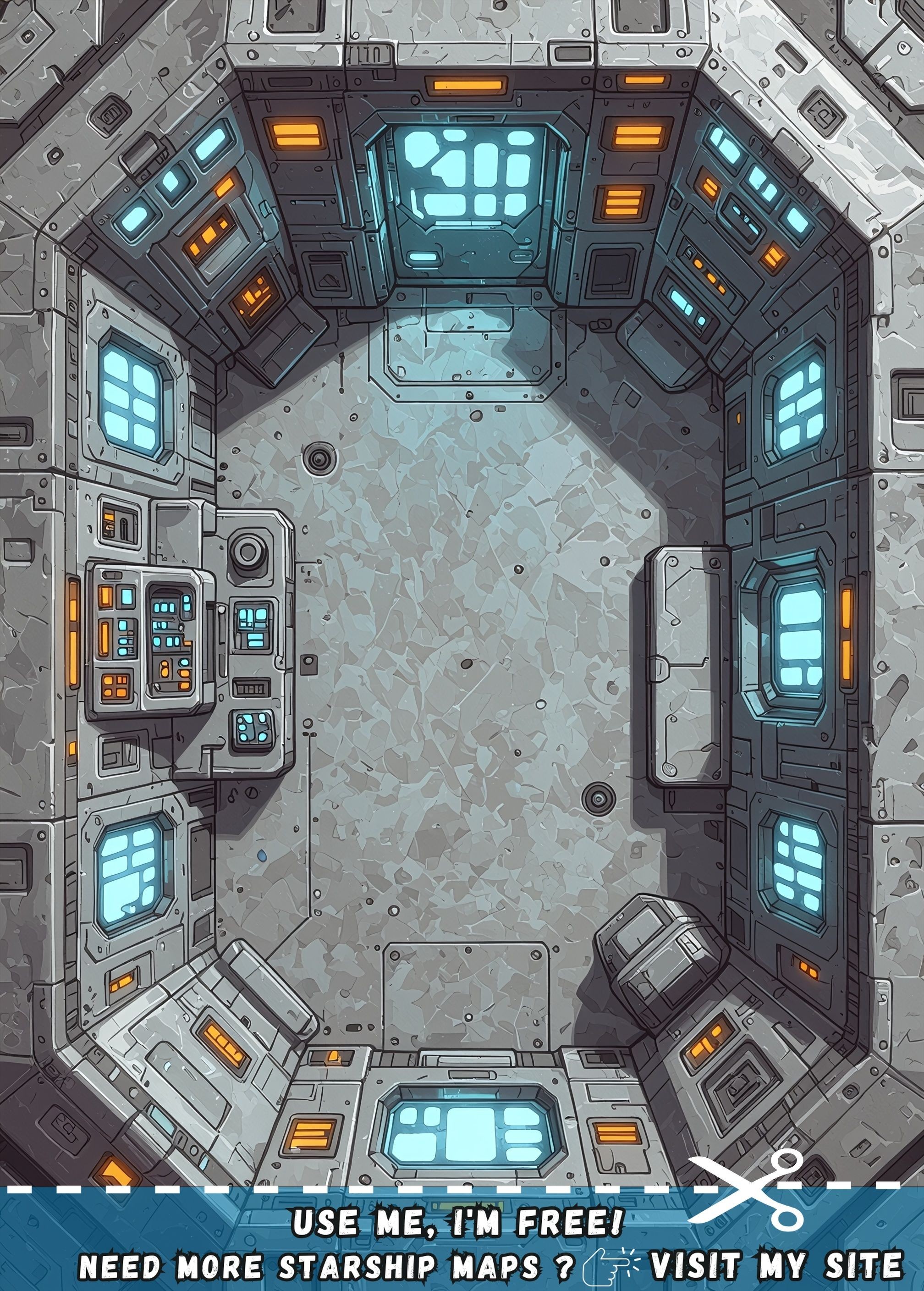 bridge spaceship map, carte de JDR science-fiction (2016×2816 pixels) — battlemap pour Roll20 et Foundry VTT.