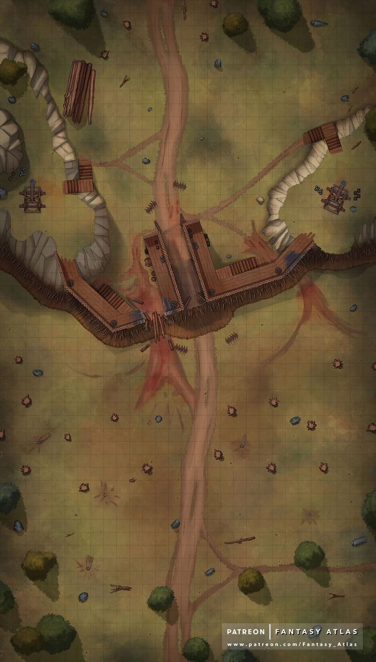 broken bridge wasteland map, carte de JDR post-apocalyptique (736×1294 pixels) — battlemap pour Roll20 et Foundry VTT.