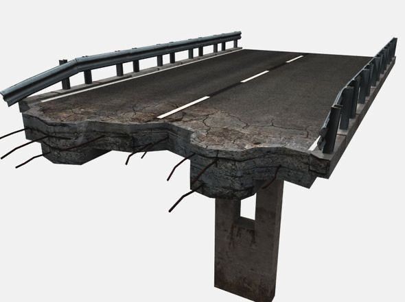 broken bridge wasteland map, carte de JDR post-apocalyptique (590×441 pixels) — battlemap pour Roll20 et Foundry VTT.