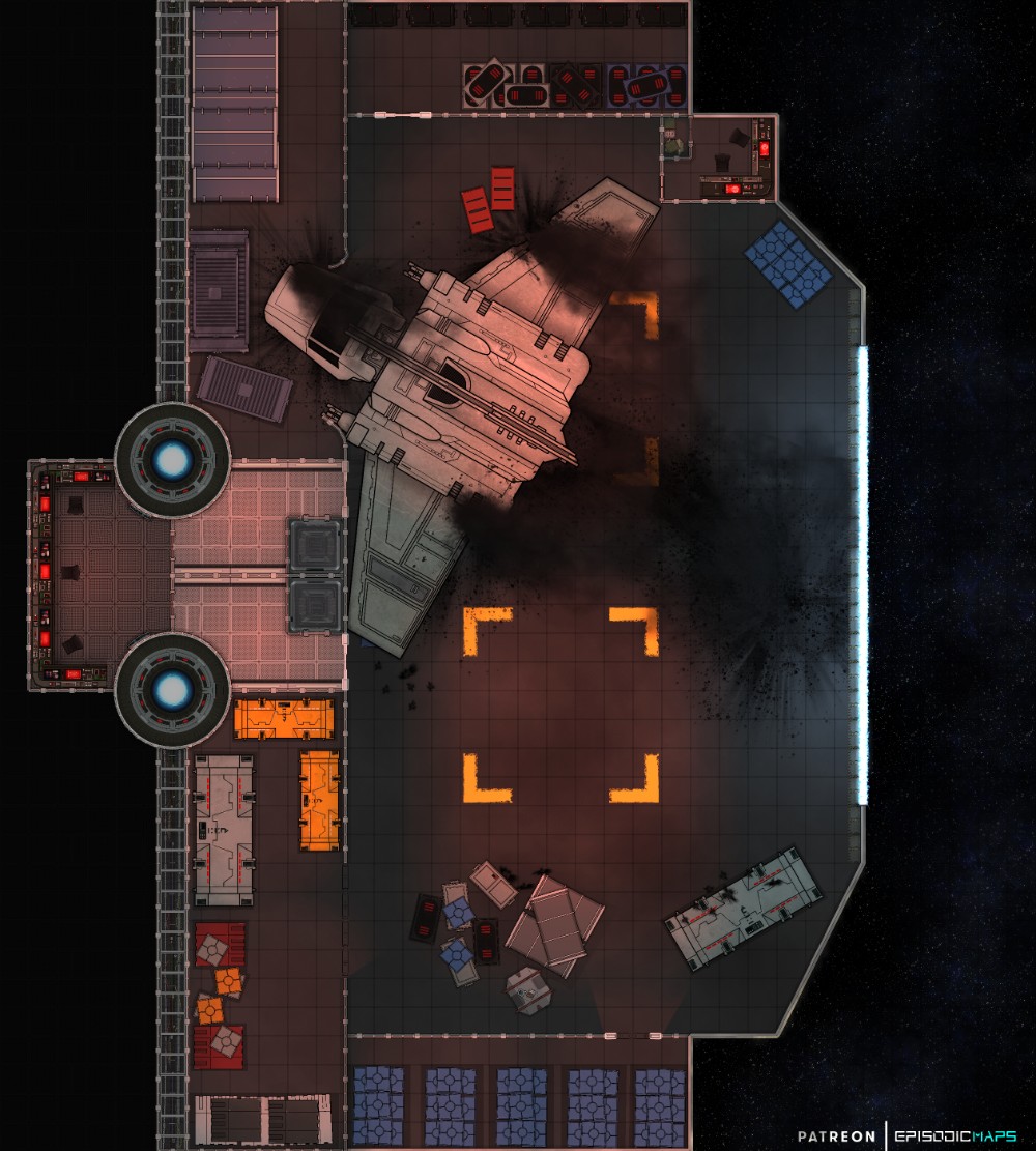 cargo bay map, carte de JDR science-fiction (1000×1111 pixels) — battlemap pour Roll20 et Foundry VTT.