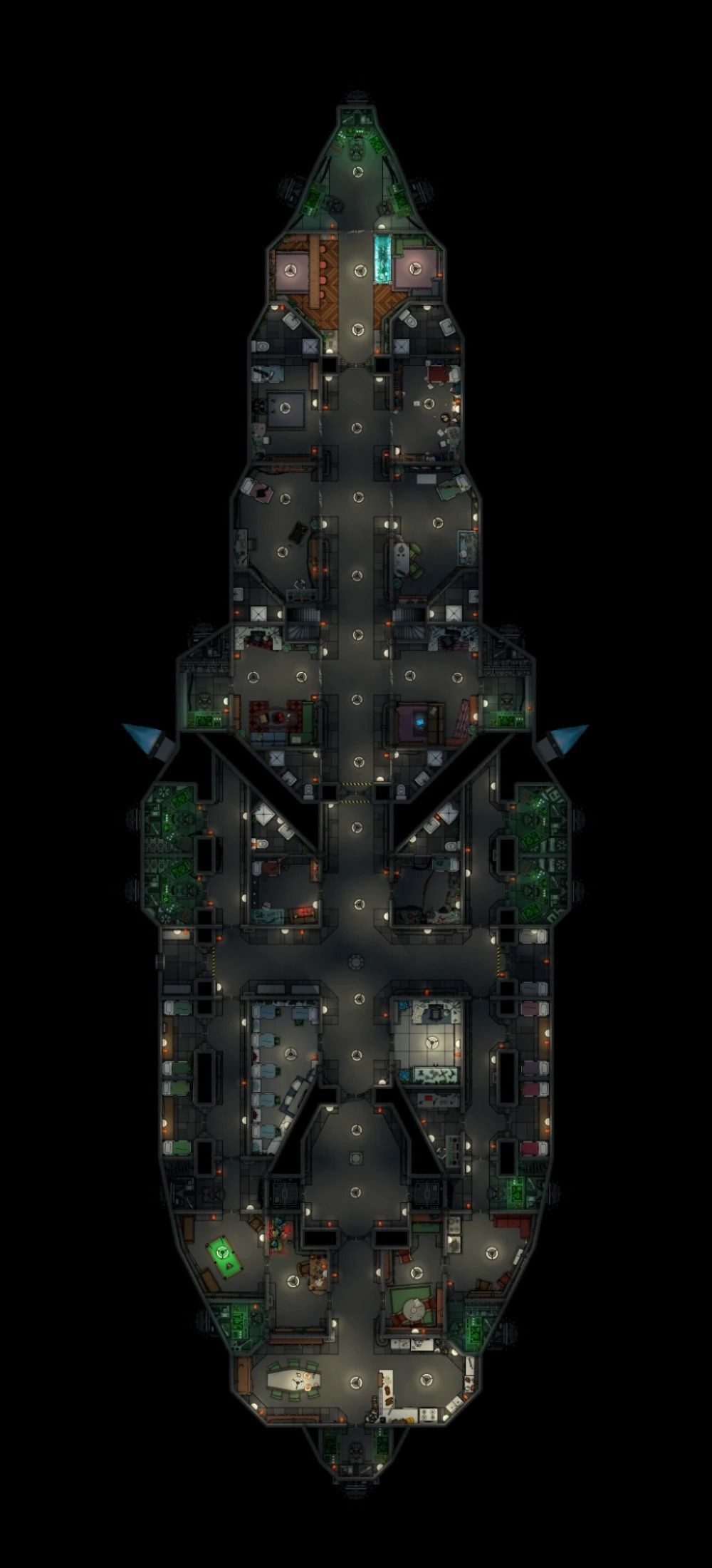 cargo bay map, carte de JDR science-fiction (1000×2200 pixels) — battlemap pour Roll20 et Foundry VTT.