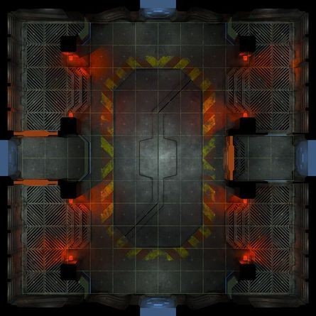 cargo bay map, carte de JDR science-fiction (445×445 pixels) — battlemap pour Roll20 et Foundry VTT.
