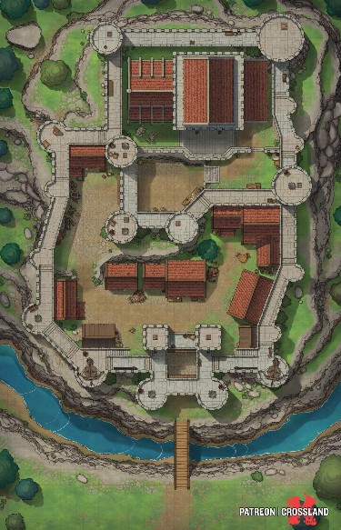 castle map dnd, carte de JDR fantasy (375×583 pixels) — battlemap pour Roll20 et Foundry VTT.