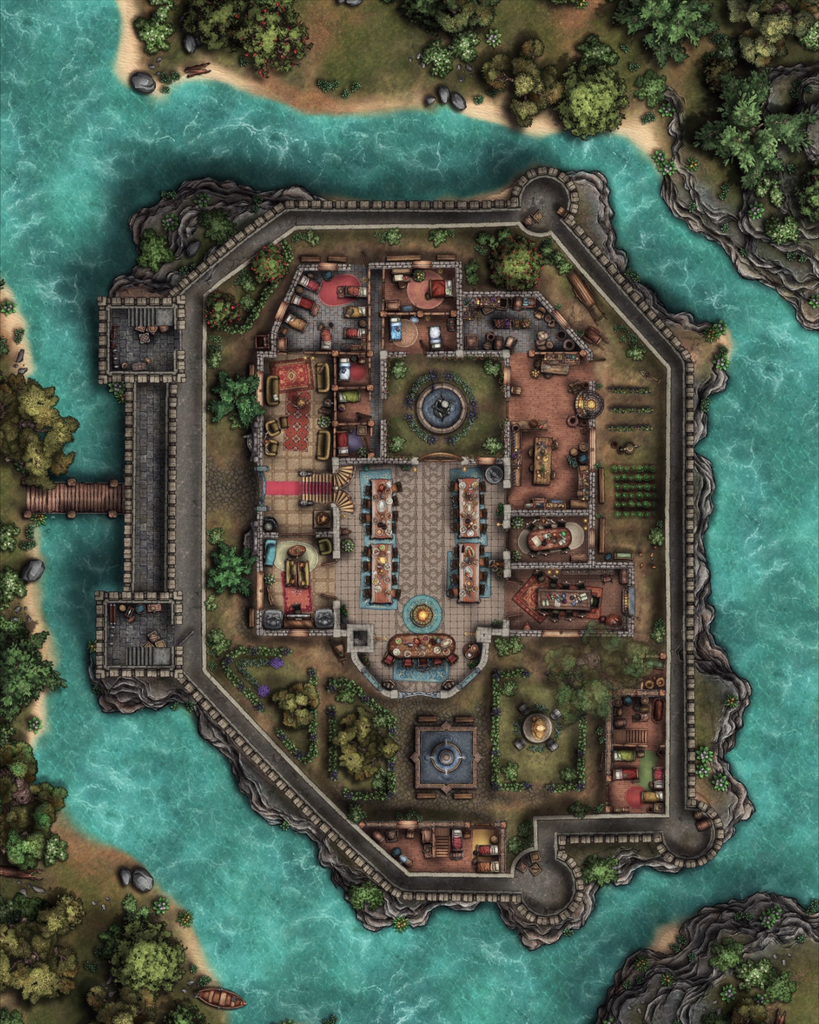 castle map dnd, carte de JDR fantasy (2835×3544 pixels) — battlemap pour Roll20 et Foundry VTT.