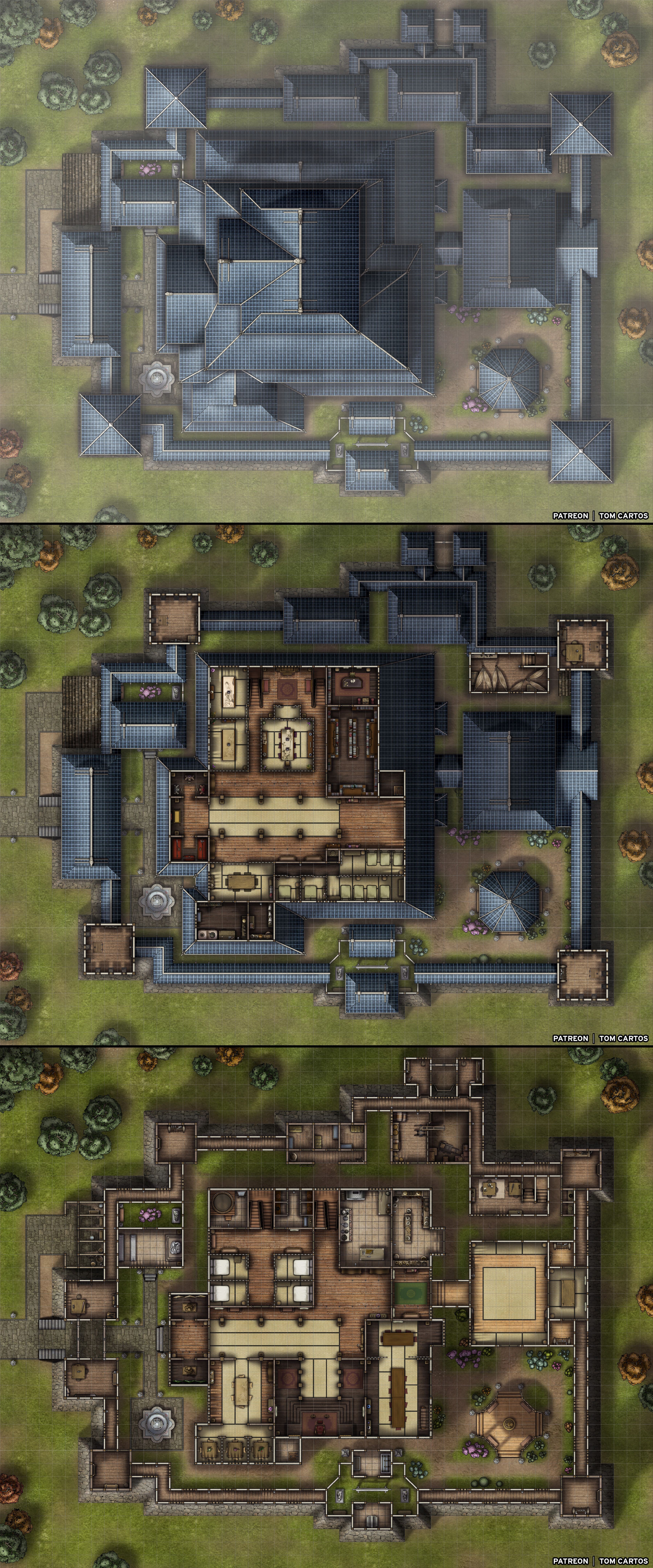 castle map dnd, carte de JDR fantasy (3600×8640 pixels) — battlemap pour Roll20 et Foundry VTT.