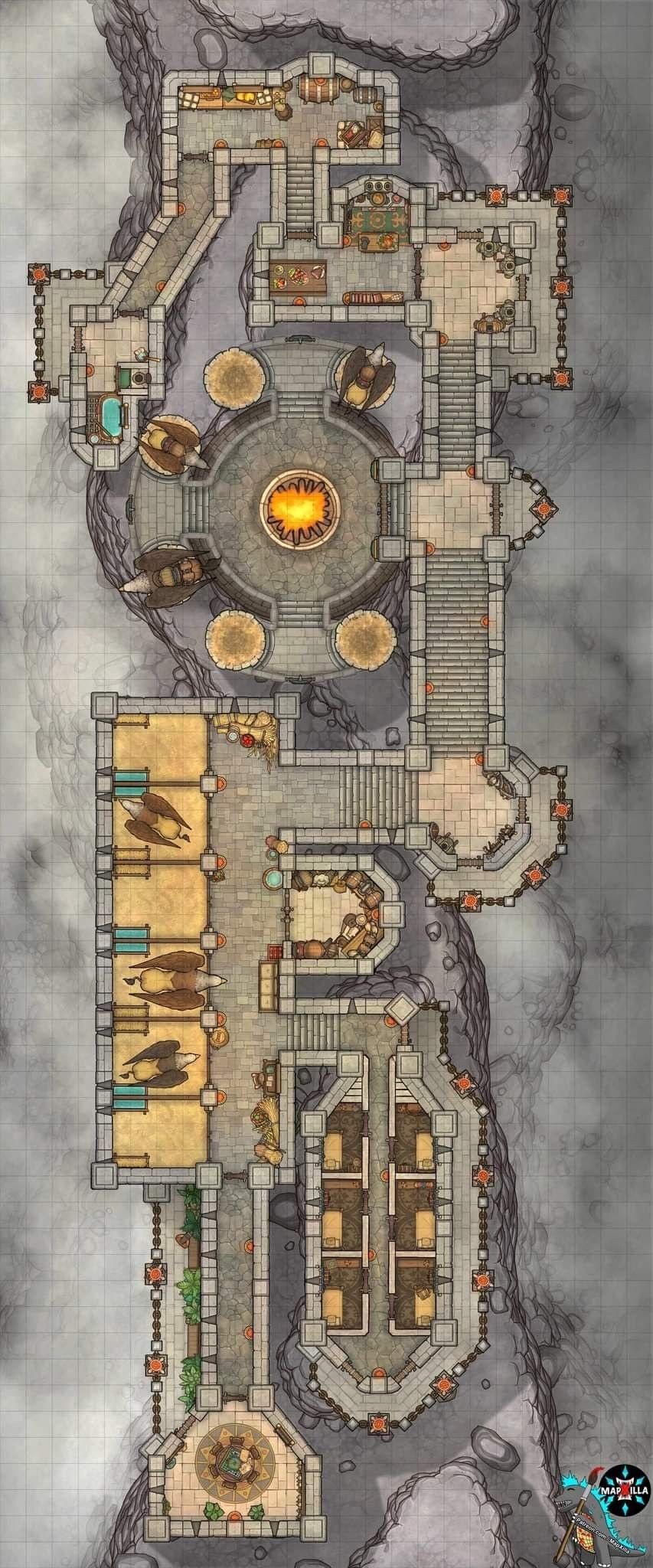 castle map dnd, carte de JDR fantasy (853×2048 pixels) — battlemap pour Roll20 et Foundry VTT.