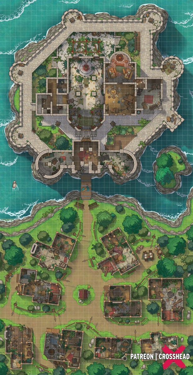 castle map dnd, carte de JDR fantasy (620×1206 pixels) — battlemap pour Roll20 et Foundry VTT.