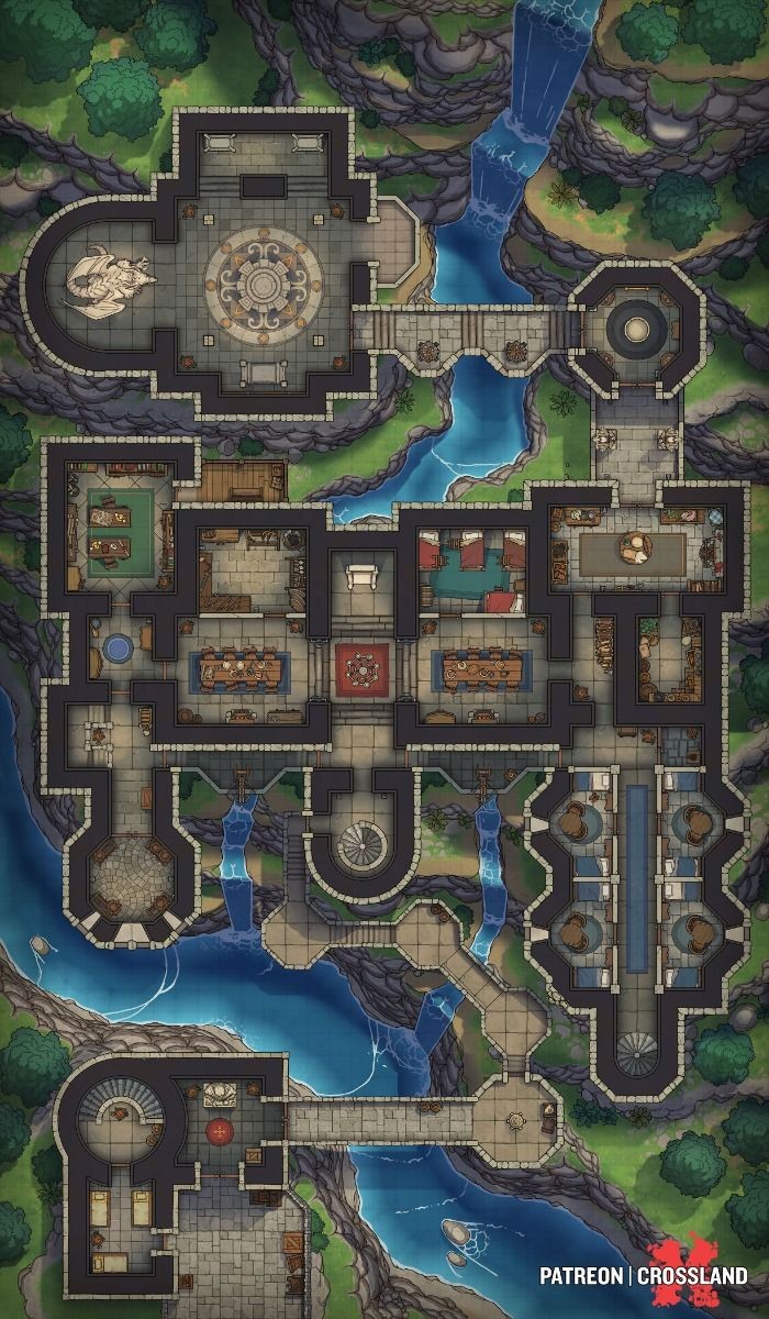 castle map dnd, carte de JDR fantasy (700×1200 pixels) — battlemap pour Roll20 et Foundry VTT.