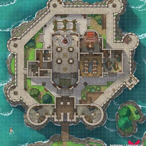 castle map dnd, carte de JDR fantasy (512×512 pixels) — battlemap pour Roll20 et Foundry VTT.