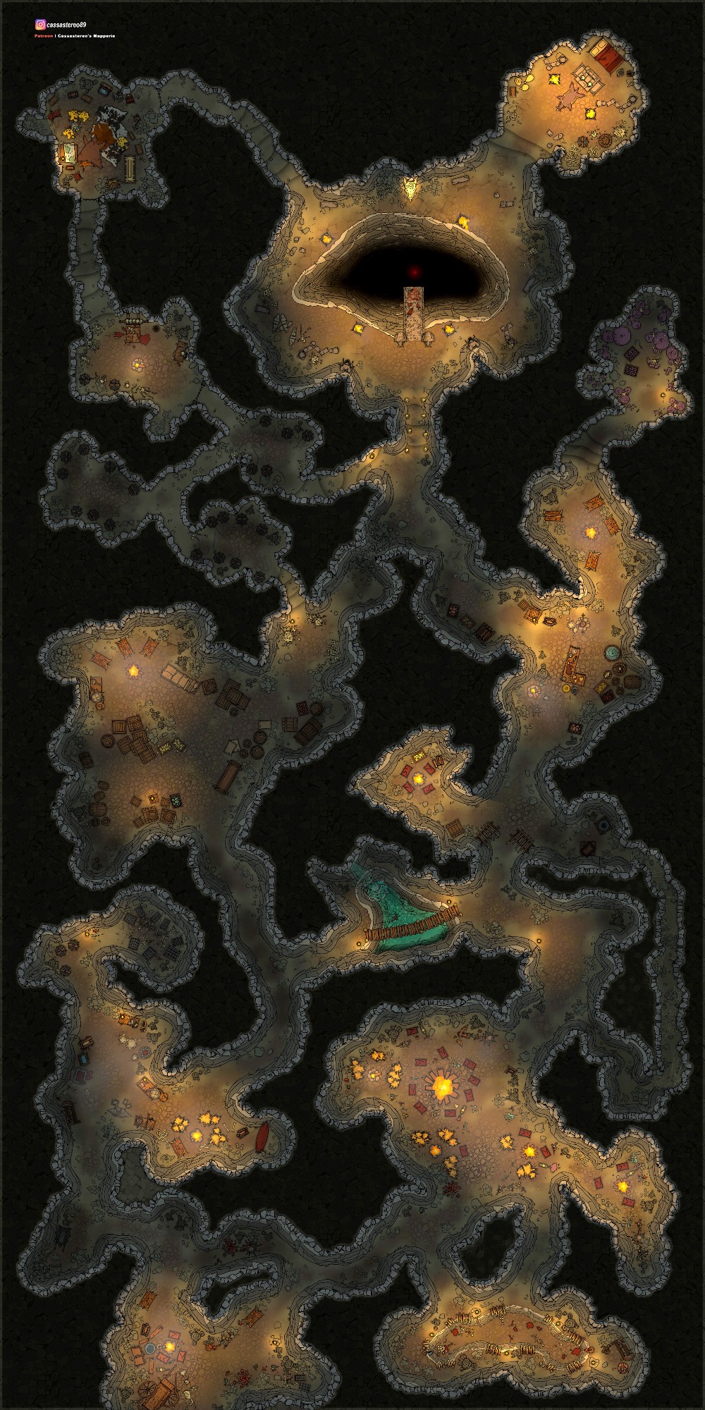 cave dungeon map, carte de JDR fantasy (1000×2000 pixels) — battlemap pour Roll20 et Foundry VTT.