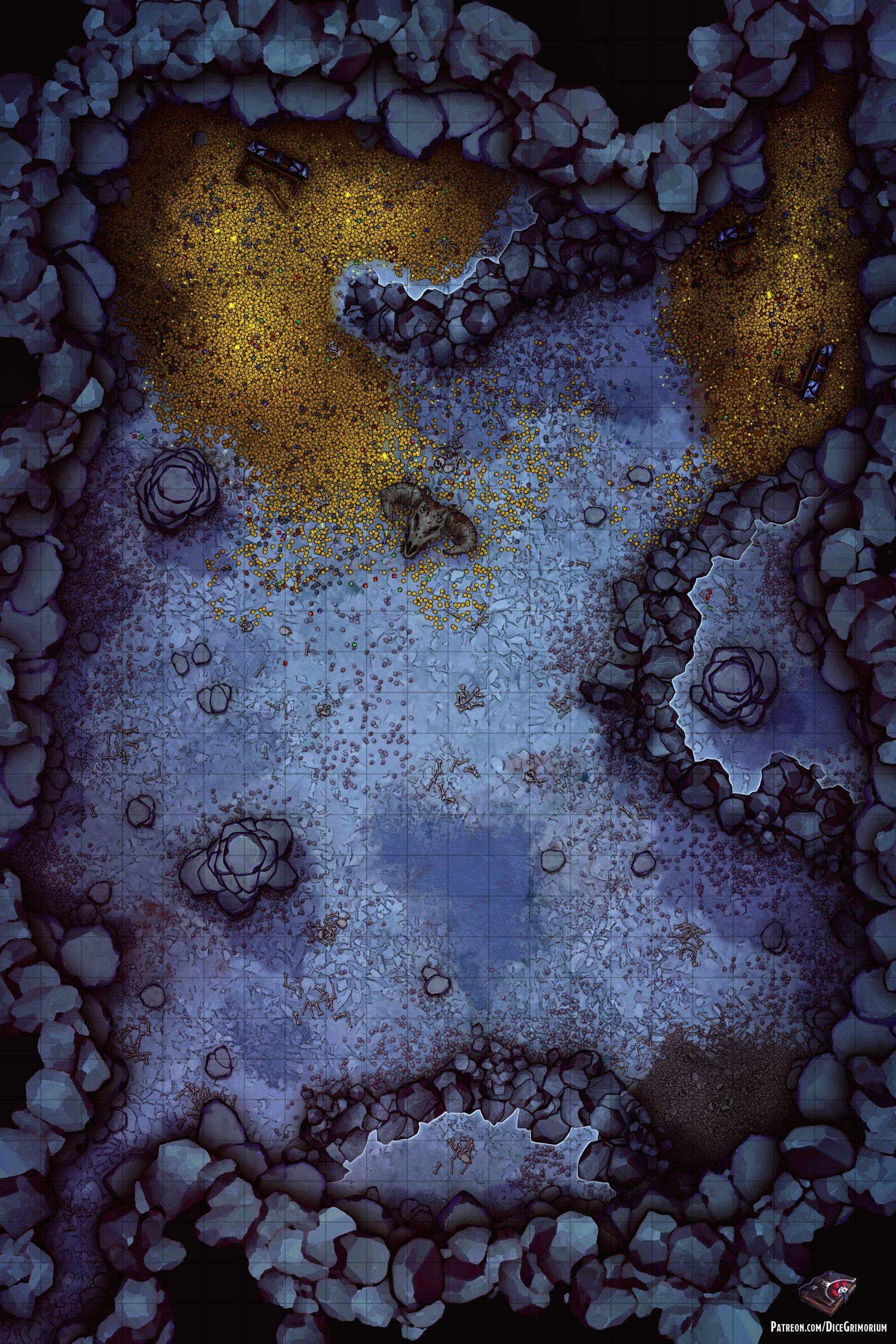 cave dungeon map, carte de JDR fantasy (1584×2376 pixels) — battlemap pour Roll20 et Foundry VTT.