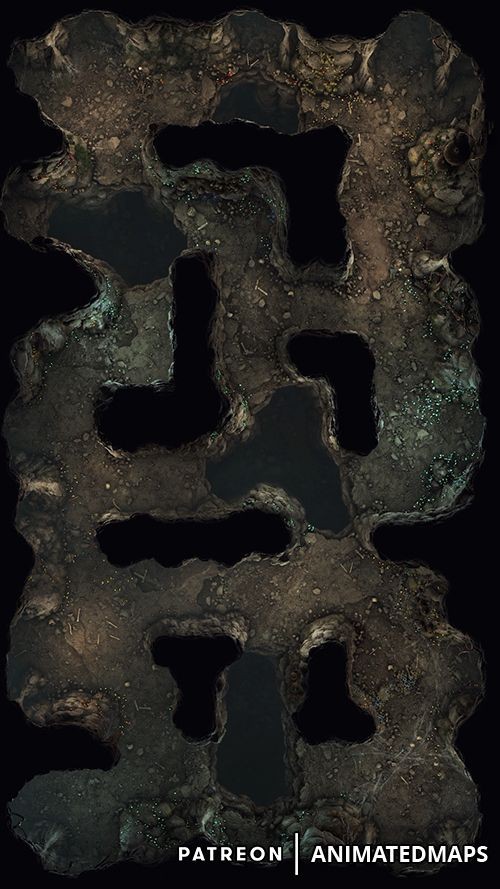 cave dungeon map, carte de JDR fantasy (500×889 pixels) — battlemap pour Roll20 et Foundry VTT.
