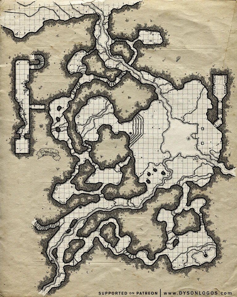 cave dungeon map, carte de JDR fantasy (768×960 pixels) — battlemap pour Roll20 et Foundry VTT.