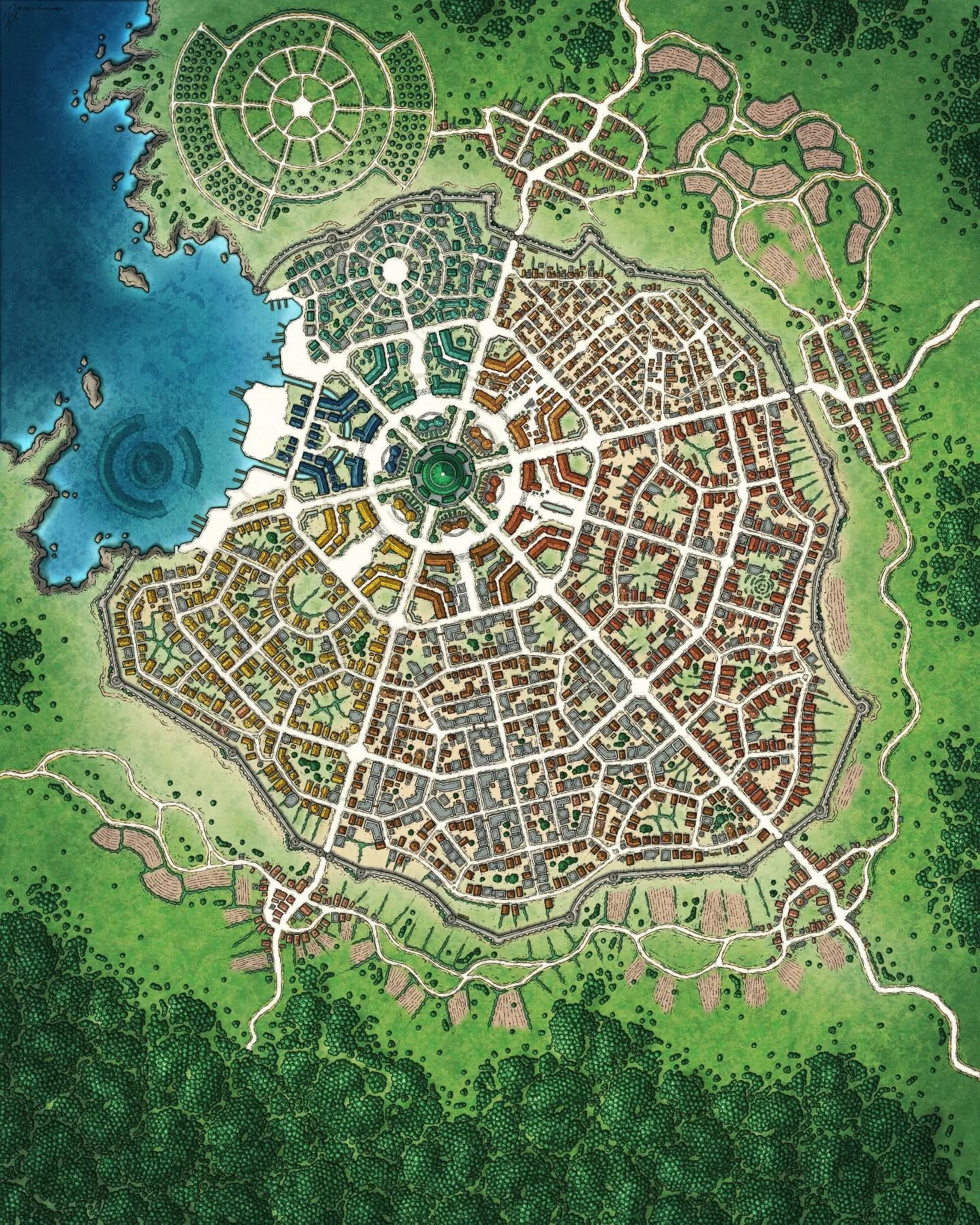 city map fantasy, carte de JDR fantasy (1440×1800 pixels) — battlemap pour Roll20 et Foundry VTT.