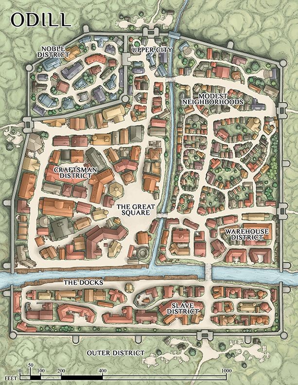 city map fantasy, carte de JDR fantasy (613×792 pixels) — battlemap pour Roll20 et Foundry VTT.
