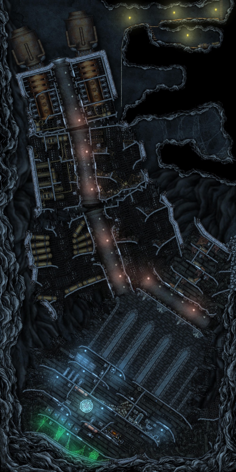 crashed spaceship map, carte de JDR fantasy (1000×2000 pixels) — battlemap pour Roll20 et Foundry VTT.
