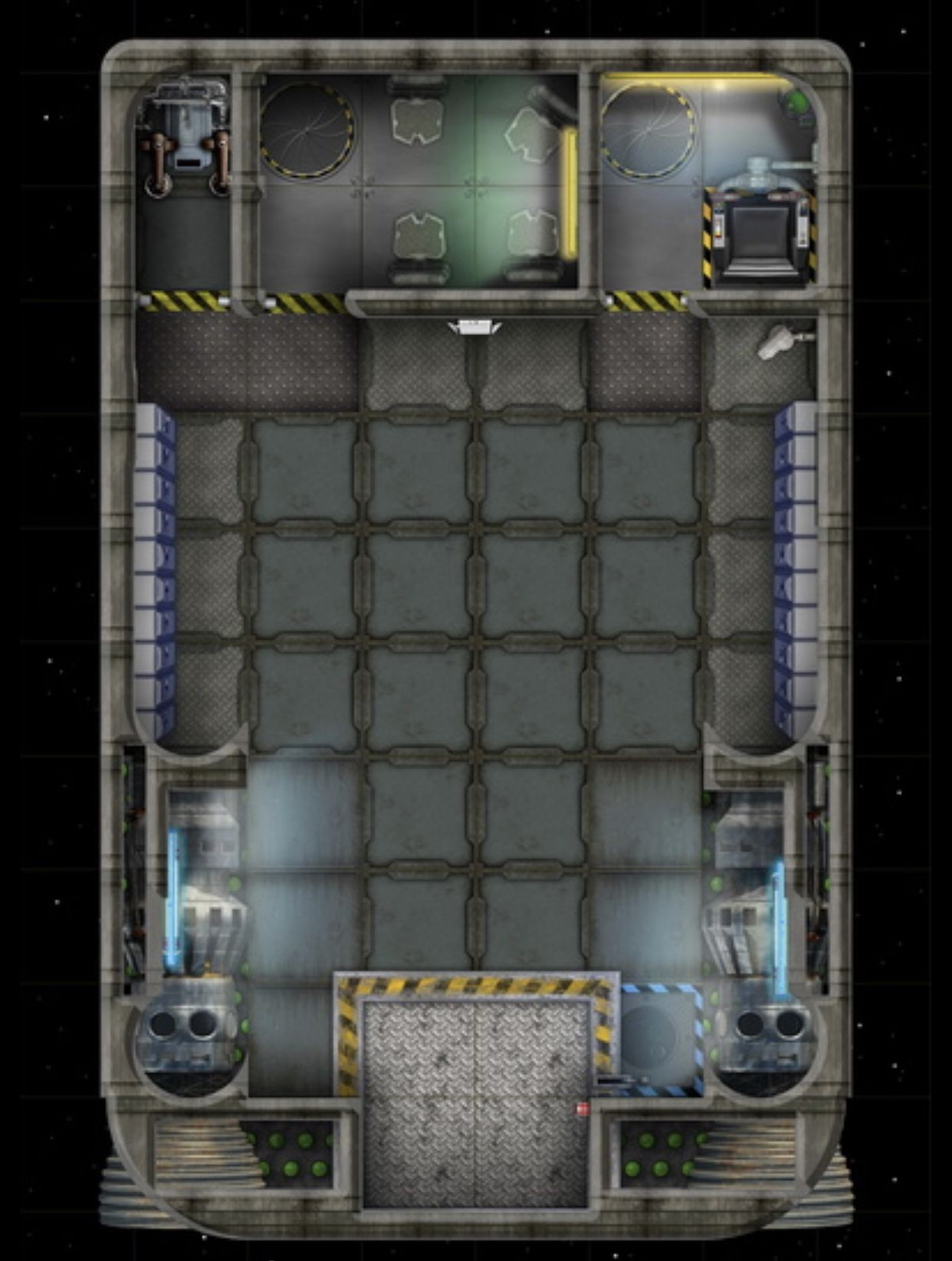 crashed spaceship map, carte de JDR fantasy (1242×1645 pixels) — battlemap pour Roll20 et Foundry VTT.