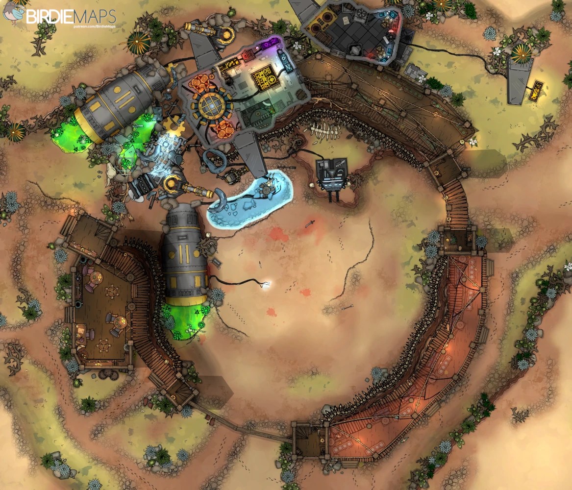 crashed spaceship map, carte de JDR fantasy (1167×1000 pixels) — battlemap pour Roll20 et Foundry VTT.