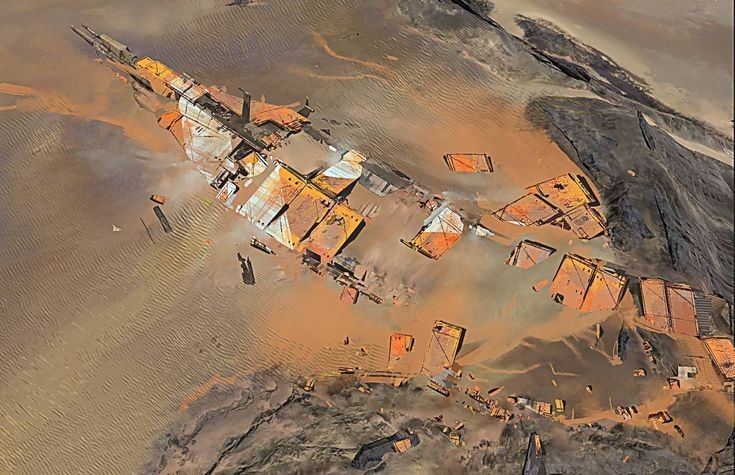 crashed spaceship map, carte de JDR fantasy (735×475 pixels) — battlemap pour Roll20 et Foundry VTT.
